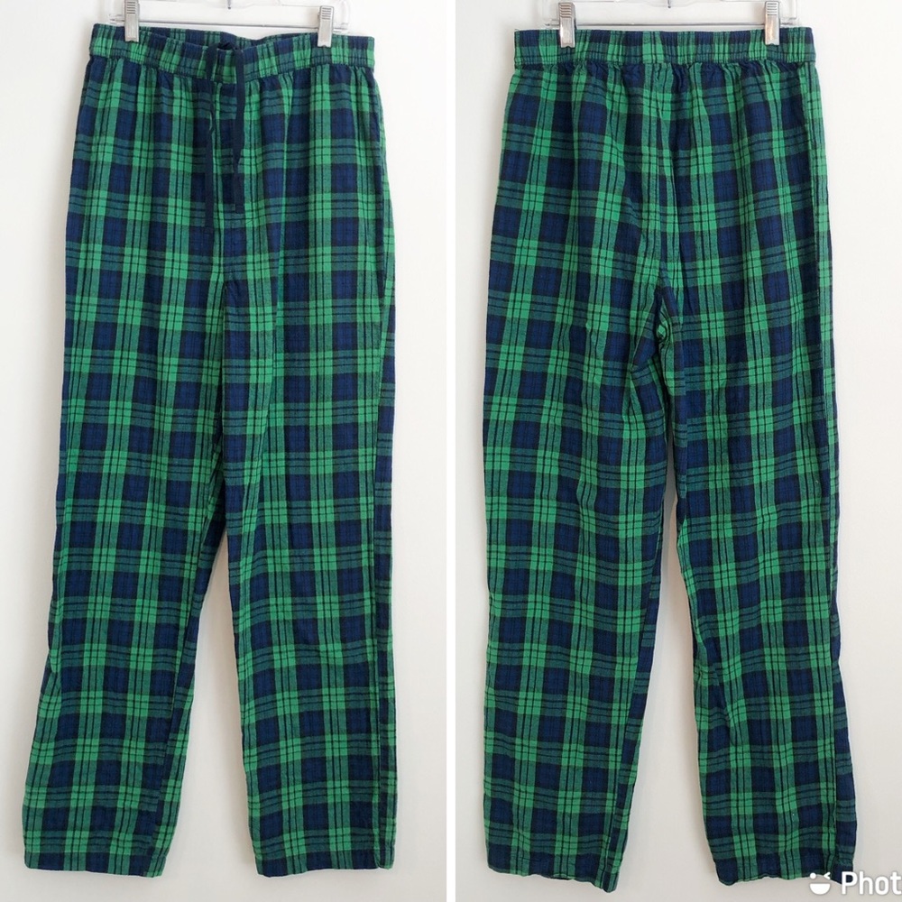 Eastern Mountain Sports Green Blue Cotton Plaid Flannel Lounge Sleep Pants, M
